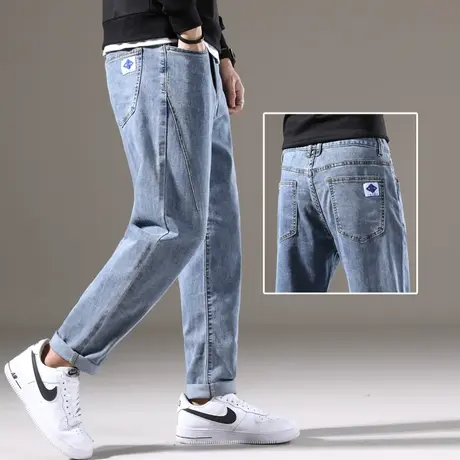 春秋款很仙的男裤子痞帅长裤浅蓝色牛仔裤男士直筒宽松阔腿老爹裤商品大图