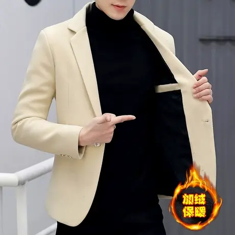 冬季男士加绒加厚毛呢小西服韩版休闲单西上衣服潮流呢子西装外套商品大图