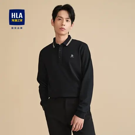 HLA/海澜之家高周波印花POLO衫2023秋季天丝珠地保暖火山岩长袖男商品大图