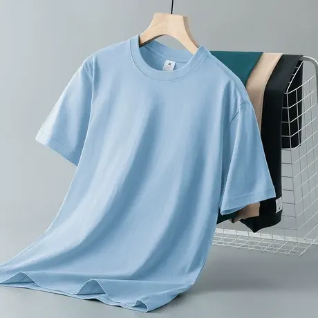 重磅纯棉t恤男女短袖圆领上衣服潮流宽松夏季纯色全棉半袖打底衫商品大图