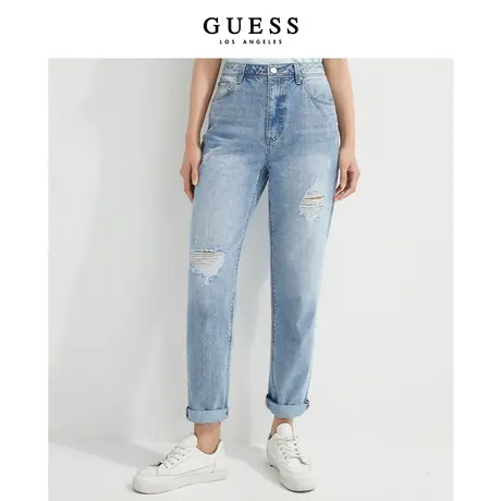 GUESS女士经典时尚简单宽松破洞直筒牛仔裤-YM2D7019商品大图
