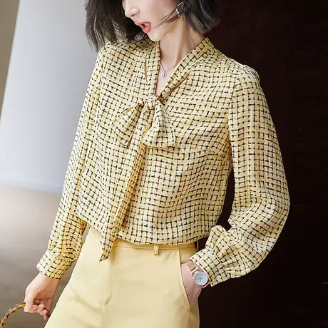 心语泉2021春季新款时尚格子长袖衬衫名媛薄款上衣气质百搭衬衣潮商品大图