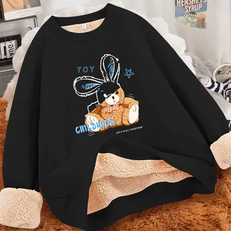 羊羔绒卫衣女加绒加厚2023年新款冬季秋冬小个子秋冬无帽上衣外套商品大图