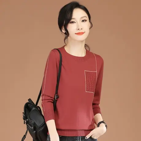 韩潮袭人撞色圆领宽松打底针织衫女2023秋装新款百搭显瘦长袖毛衣商品大图