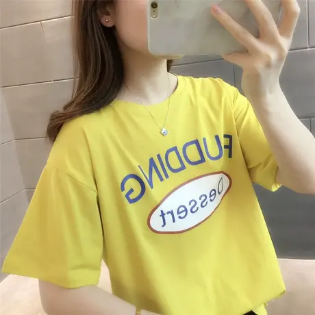 短袖t恤女2023年夏季新款韩版宽松网红ins潮休闲圆领印花半袖上衣图片