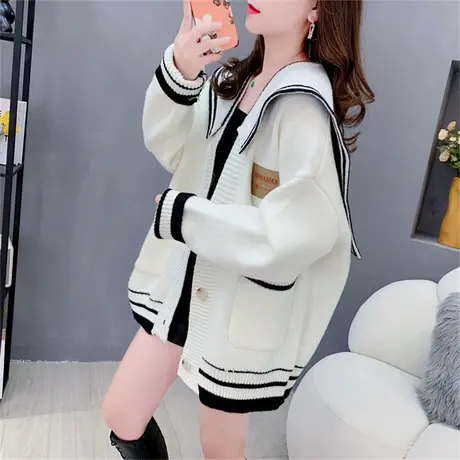 学院风日系海军领毛衣外套女春秋2023新款宽松慵懒风减龄针织开衫图片