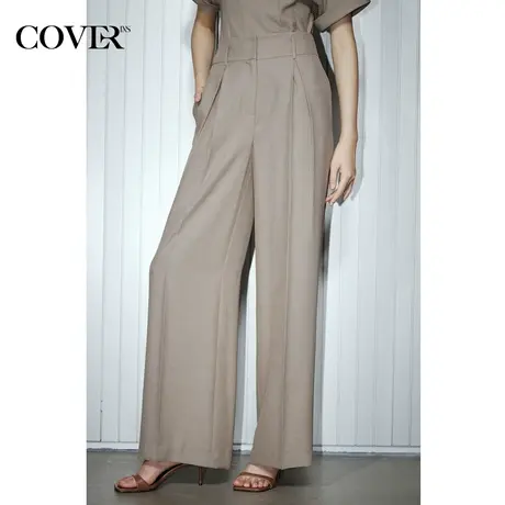 COVER夏季仿麻感高腰阔腿裤图片