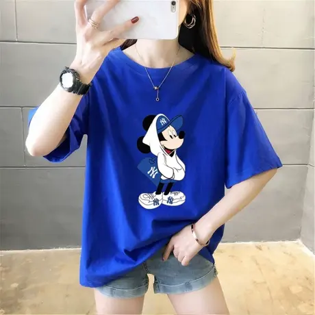 克莱因蓝纯棉t恤女短袖夏季2023新款宽松大码显瘦半袖体恤上衣ins商品大图