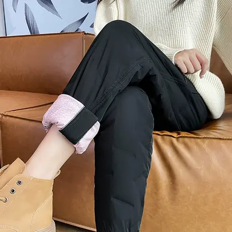 羽绒棉裤女外穿2023秋冬新款大码显瘦高腰休闲哈伦裤加厚保暖棉裤图片