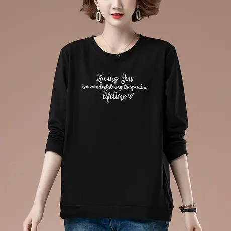 卫衣女春秋薄款加肥加大码女装宽松百搭休闲纯棉刺绣遮肚显瘦上衣商品大图