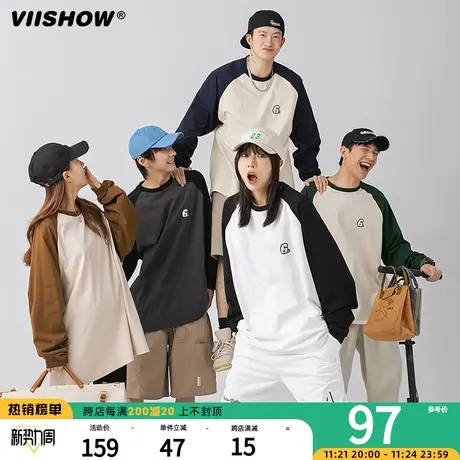 VIISHOW基础刺绣星标魔术2023春季潮牌纯棉插肩休闲长袖圆领T恤商品大图