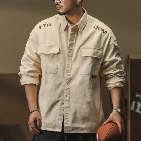 潮流工装衬衫外套男春秋长袖时尚衬衣休闲春秋季男士工装百搭外套图片