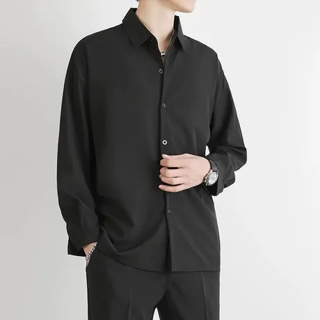 黑色衬衫男士早春季2022新款休闲内搭日系衬衣痞帅潮流寸衫上衣服商品大图