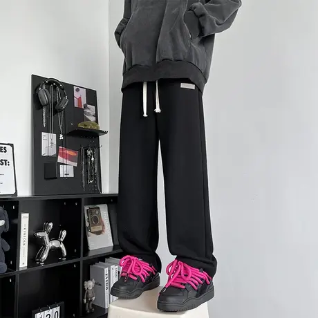 华夫格裤子男款夏天休闲裤男士夏季冰丝潮牌阔腿直筒春秋运动长裤商品大图