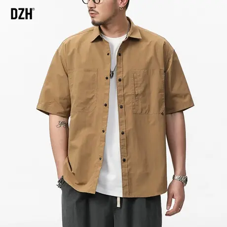 男士纯色纯棉短袖衬衫男夏季休闲运动工装衬衣2023新款半截袖寸衫商品大图