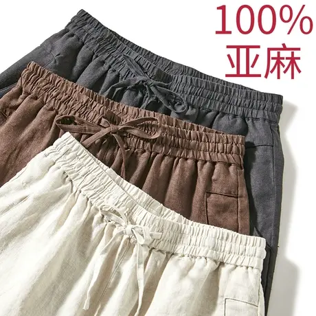 亚麻休闲裤男九分裤哈伦小脚夏季新款大码宽松男士中国风复古裤子图片