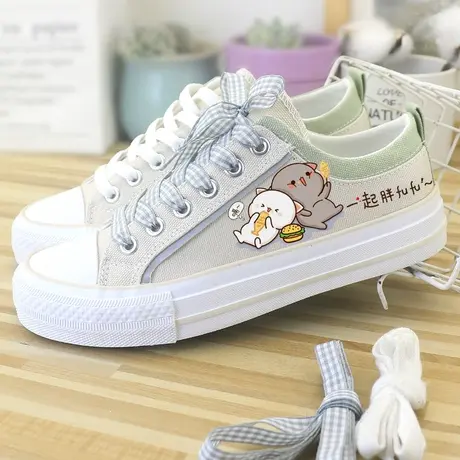 低帮帆布鞋小白鞋子女鞋春夏学生韩版甜美百搭平底鞋板鞋薄款透气商品大图