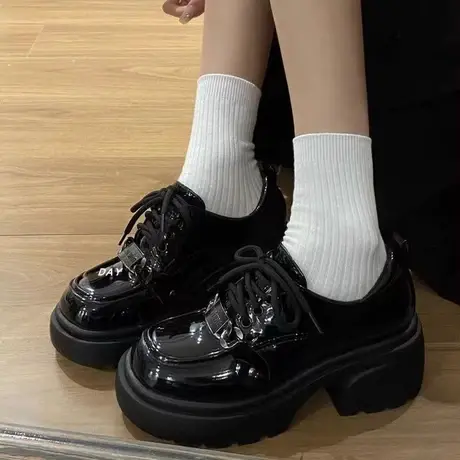 圆头厚底单鞋女黑色学院风小皮鞋百搭英伦乐福鞋2023正装鞋子jk鞋商品大图