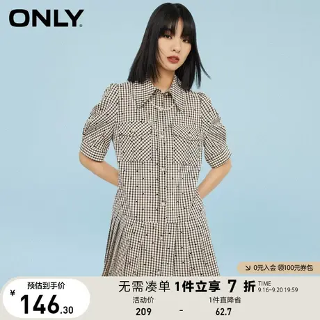 ONLY奥莱夏季格子仿珍珠百褶连衣裙女图片