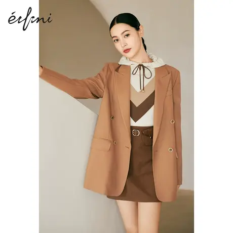【商场同款】伊芙丽毛呢外套女短款西装羊毛大衣秋冬1CA370161图片