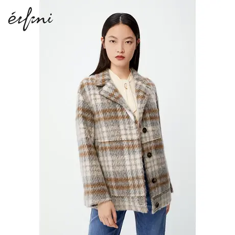 伊芙丽毛呢外套女小个子短款格纹时尚休闲短外套1BA370571商品大图