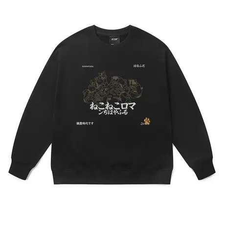 猫咪卡通印花卫衣男生秋冬季日系少年感穿搭廓形全棉加绒加厚打底商品大图