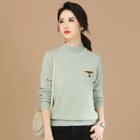 韩潮袭人半高领撞色长袖毛衣女士2023冬季新款打底针织衫上衣厚商品大图