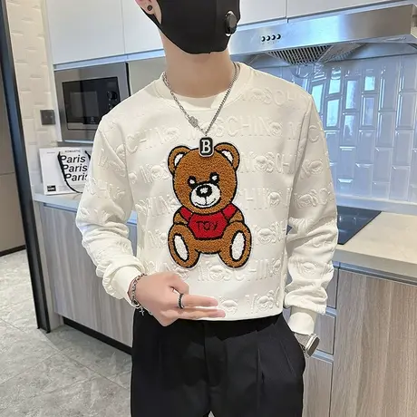 春秋季重磅潮牌百搭卫衣潮男新款卡通刺绣上衣打底衫小众学生外套商品大图