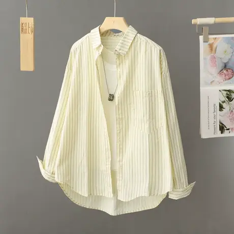韩系宽松简约百搭条纹衬衫女外套2024年早春新款上衣宽松叠穿衬衣商品大图