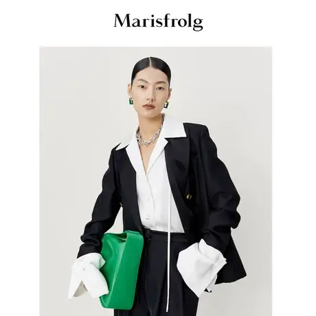 【商场同款】玛丝菲尔春新款羊毛黑色西装外套女秋冬复古职业商品大图