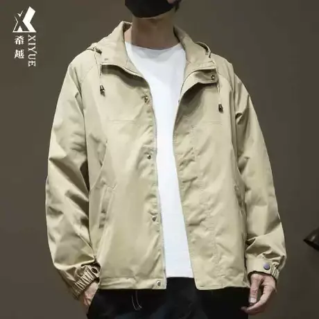 希越连帽工装夹克男2024春秋新款潮牌美式宽松大码男士衬衫式外套商品大图