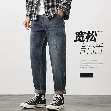 春天男士潮牌蓝色休闲牛仔长裤子春秋款男生春装宽松新塘男裤春季商品大图