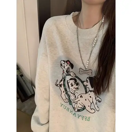 美式复古卫衣女2024新款爆款春秋季薄款宽松设计感早秋上衣小个子图片