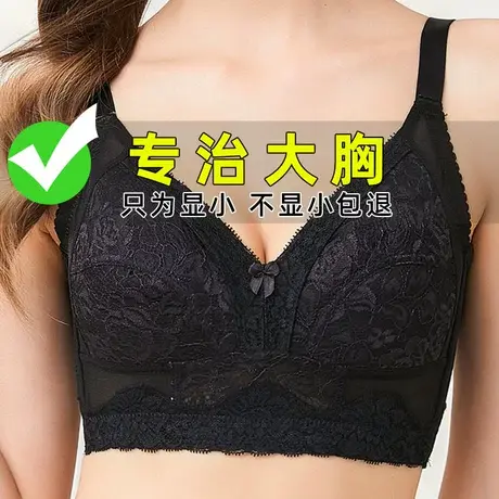 内衣女超薄全罩杯大胸显小防下垂聚拢胸罩薄款无钢圈大码束胸文胸商品大图