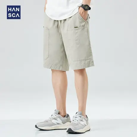 hansca夏季潮牌灰绿色工装短裤男纯棉痞帅宽松大码运动休闲五分裤图片