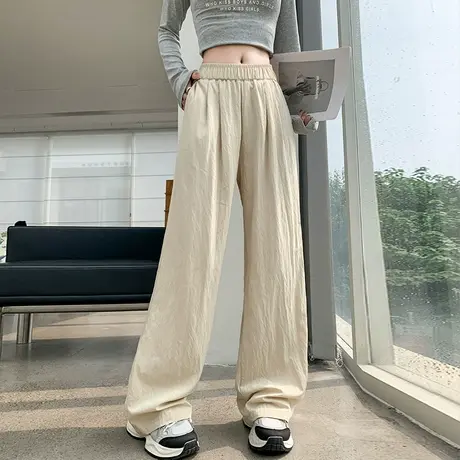 浅卡其阔腿裤女春夏新款高腰直筒宽松显瘦慵懒休闲裤垂感山本裤子商品大图