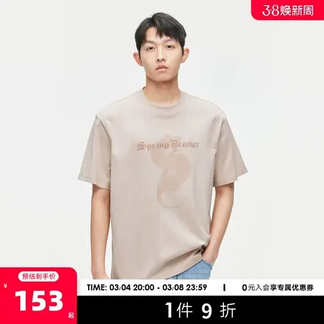 GXG男装2024年夏季时尚休闲印花纯棉宽松潮搭情侣T恤短袖男商品大图