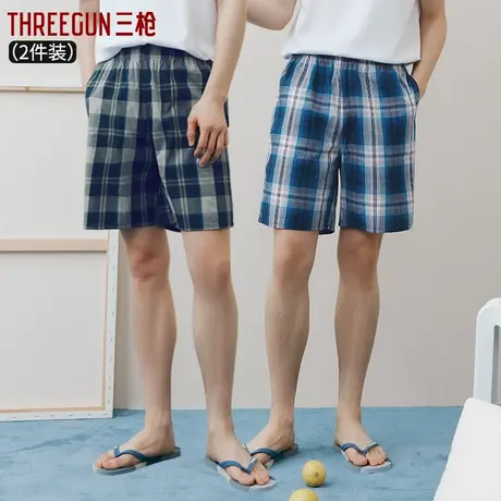 三枪【2条装】睡裤男士纯棉宽松中老年薄款格子休闲时尚家居裤商品大图