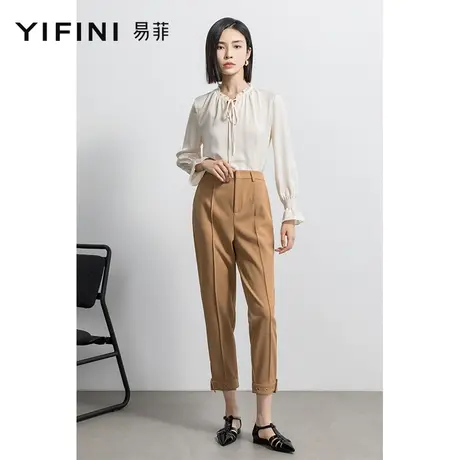 Yifini/易菲小脚九分裤2023春秋新款百搭遮肉锥形裤设计感休闲裤商品大图