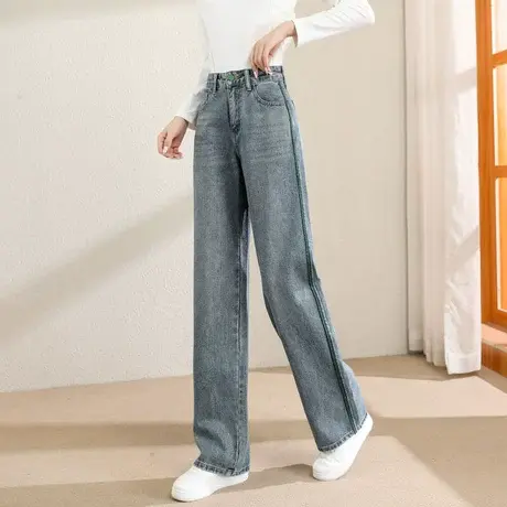 时尚气质百搭牛仔长裤2022年秋季新款女士宽松显瘦高腰直筒阔腿裤商品大图