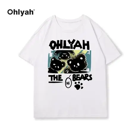 Ohlyah2023夏季美式卡通小熊白色纯棉短袖t恤女ins潮牌小个子上衣图片