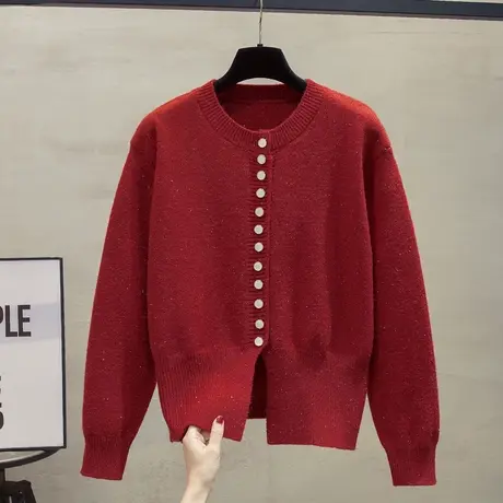 圆领亮丝针织开衫女2023秋装新款宽松外穿上衣洋气外搭毛衣外套潮商品大图