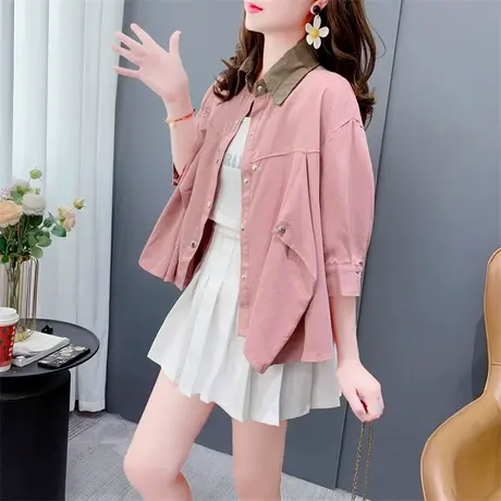 慵懒风不规则短袖衬衫外套女夏季2023年新款宽松休闲洋气百搭上衣商品大图