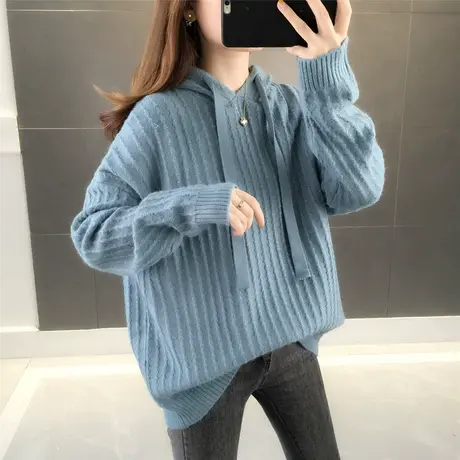 连帽针织衫女春秋季新款韩版宽松外穿短款上衣百搭套头毛衣森系图片