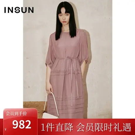 恩裳COVER2023夏季新款泡泡机理桑蚕丝娃娃款风琴褶设计连衣裙女图片
