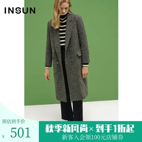 【奥莱专享】恩裳COVER冬季2022西装领大衣肌理花纱毛呢外套女商品大图