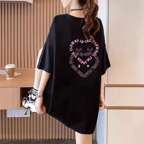 中长款短袖t恤女2023新款夏季潮牌oversize宽松半袖体恤纯棉上衣图片