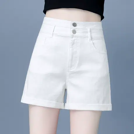 白色牛仔短裤女士宽松秋季2023年新款卷边A字阔腿裤休闲五分裤子商品大图