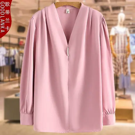 中年女士秋装新款妈妈上衣长袖薄款洋气时尚大码女装中长款雪纺衫商品大图