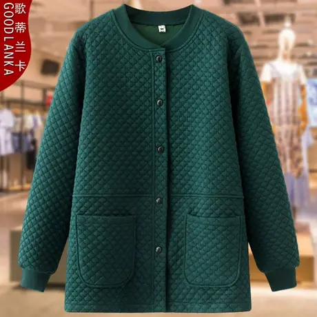 大码中老年女装秋季休闲棒球服外套宽松洋气妈妈装立领夹棉夹克女商品大图